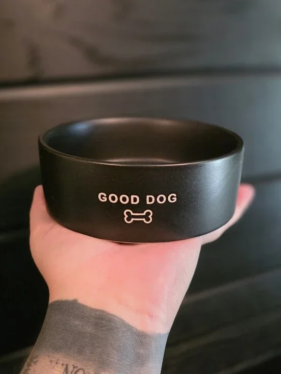 Black Ceramic Dog Bowl 