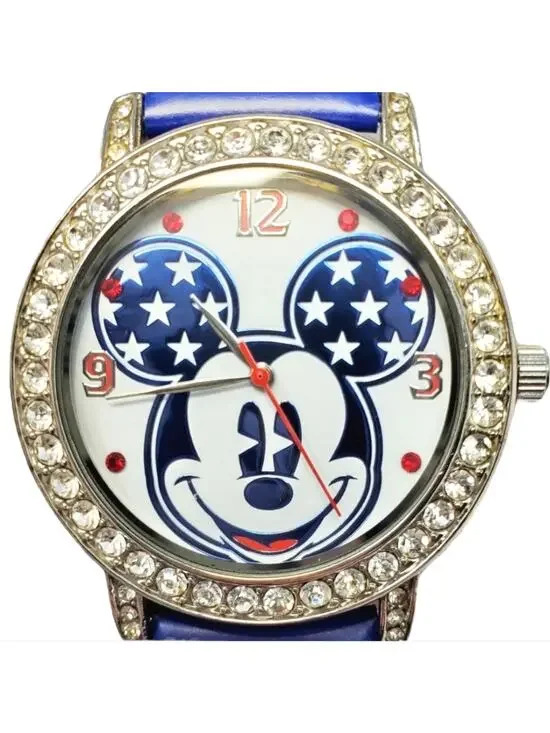 Disney Patriotic Mickey Mouse Watch Blue Silver Adjustable