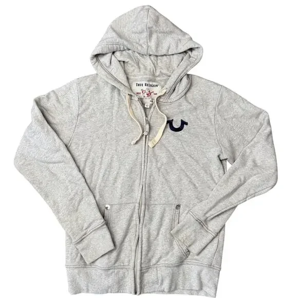 True Religion Heather‎ Gray Mens M Full Zip Up Hoodie Sweater