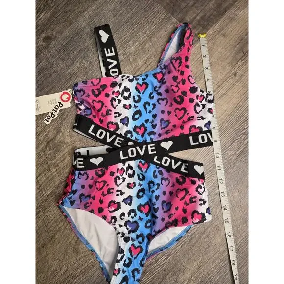 PatPat Girls Swimsuit Size 7-8Y Pink Blue Ombre Leopard Cutout One Piece NWT