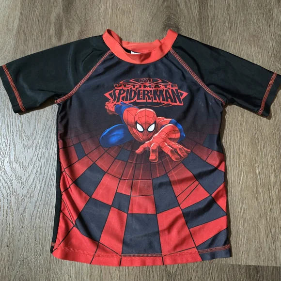 Marvel Spiderman Boys Swim Shirt‎ Rash Guard Top Black and Red Size 6 Small