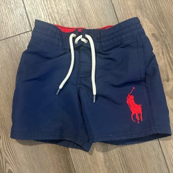 Polo Ralph Lauren Toddler Swim Trunks Navy Red Pony 2T