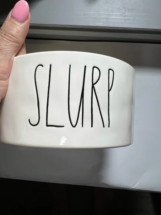 Rae Dunn White Ceramic Dog Bowl with Black 'SLURP' Lettering