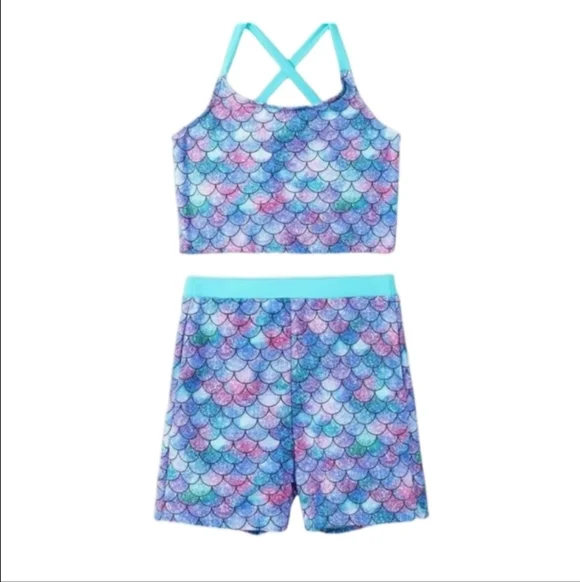 PatPat Mermaid Scale Bikini Top And Bottoms- Blue Green