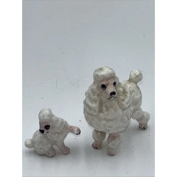 Vintage Bone China Shiken White with Pink Face Poodle Family of 2 Figurines