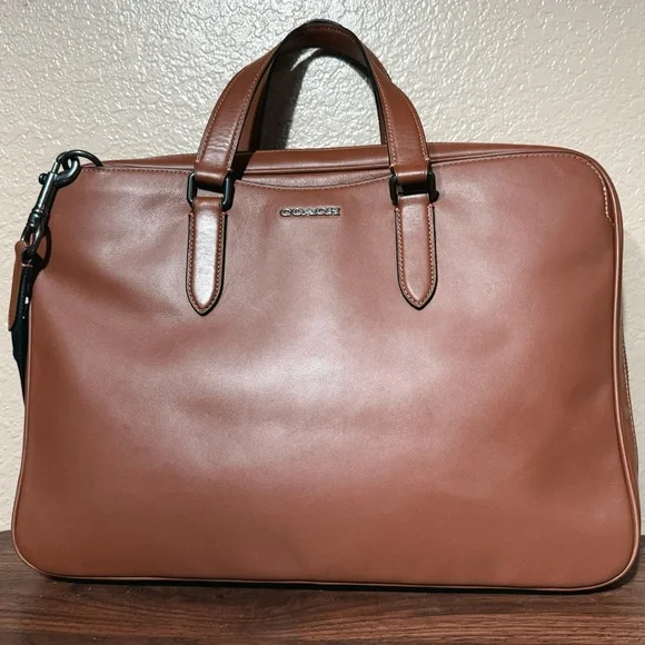 Coach Graham Slim Brief / Laptop Bag – Smooth Calf Leather in Saddle Brown
