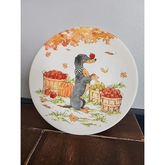 Dashchund‎ Fall Plate Certified International Sherri Buck Baldwin Dogs Orchard