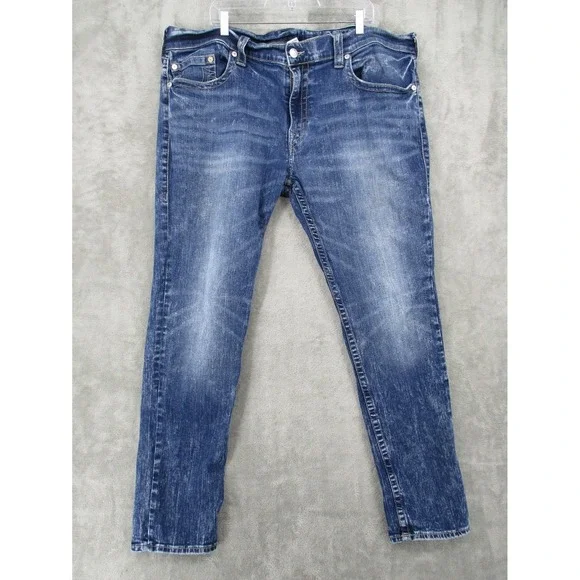True Religion Jeans Mens 44 Geno Relaxed Slim Stretch Denim Medium Wash Logo