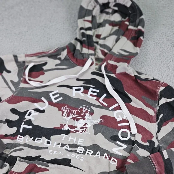 True Religion Hoodie Mens Small Camo Buddha The Buddha Brand Pullover Sweatshirt