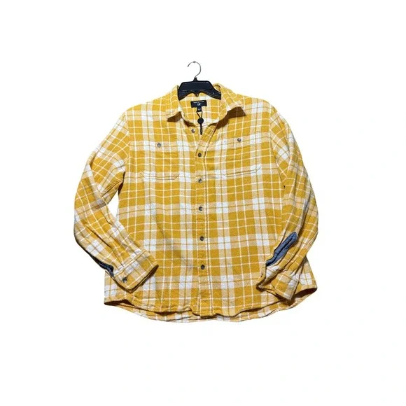 True Religion Flannel Button Down Mens XL Yellow Excellent Plaid Long Sleeve
