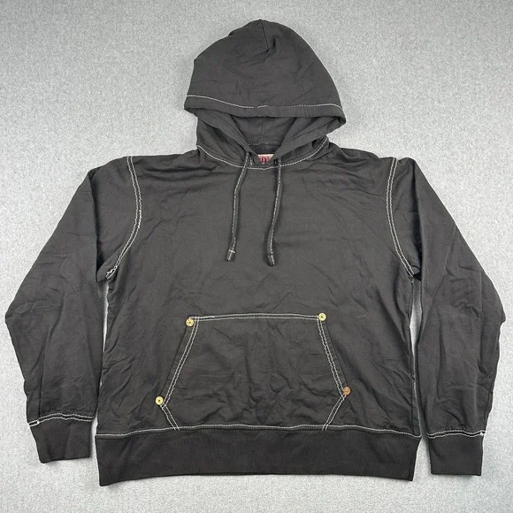 True Religion Hoodie Mens 5XL Black Pullover Big T Buddha Graphic Contrast