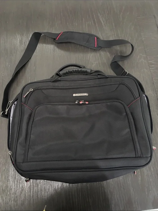 Samsonite Black Laptop Briefcase with Red Stitch Accents
