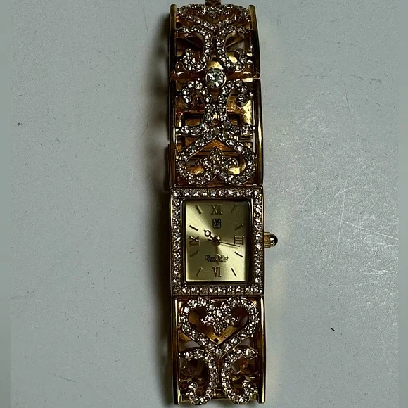 Soft Bangle hinged Link Crystal Bracelet Watch Victoria Wieck GOLD