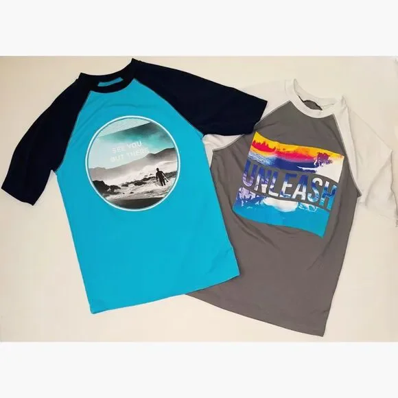 Old Navy Boys XL 14 16 Rash guard swim shirt top short sleeve surfing blue gray