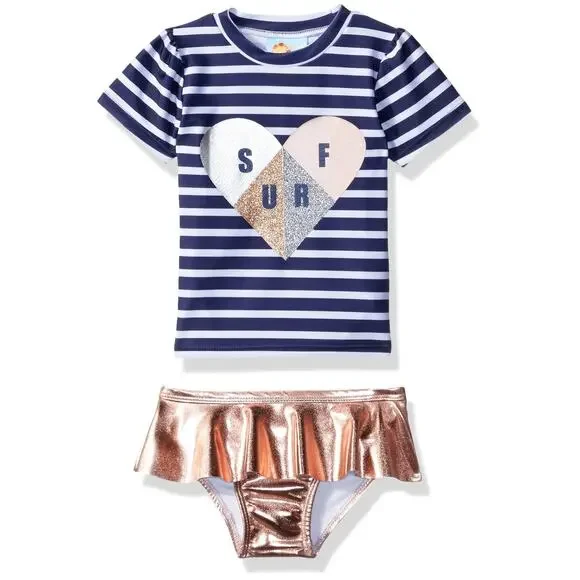Baby Buns Girls' Two Piece Surf's Up Rashguard Swimsuit Set Multi Size 12M