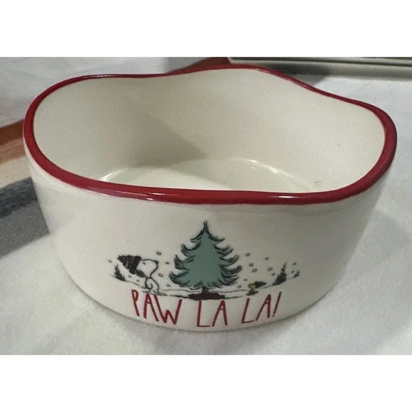 Rae Dunn Peanuts Dog Cat Pet Bowl, Winter Christmas, Paw La La !