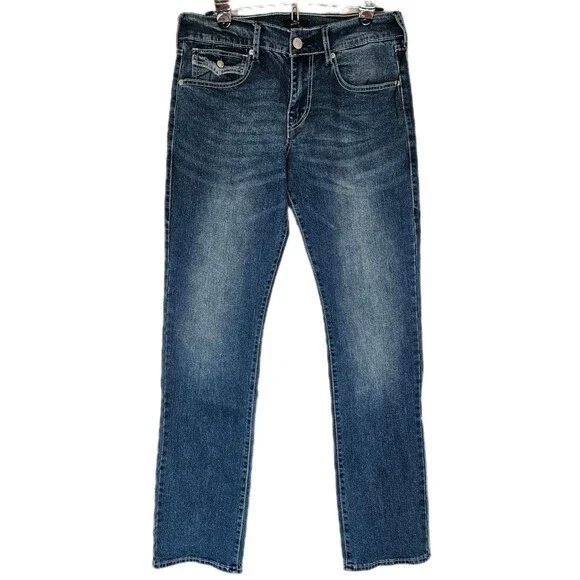 True Religion Ricky Relaxed Straight SN Flap Jeans Men's 30x34 Medium Wash Denim