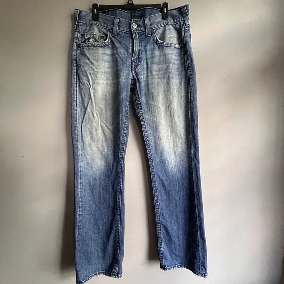 True Religion World Tour Straight Leg Jeans Medium Wash Blue MDE800N52 Mens 34