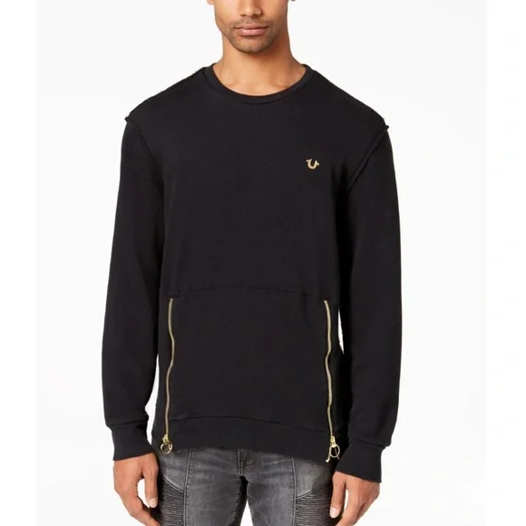 True Religion black sweatshirt‎ with gold zips.