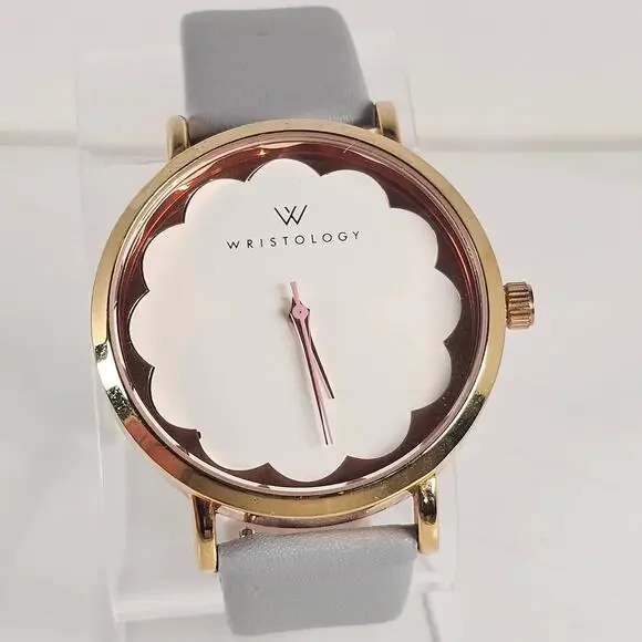 Wristology Women's Quartz Watch 38mm Gold Case Gray Leather Band, New Battery