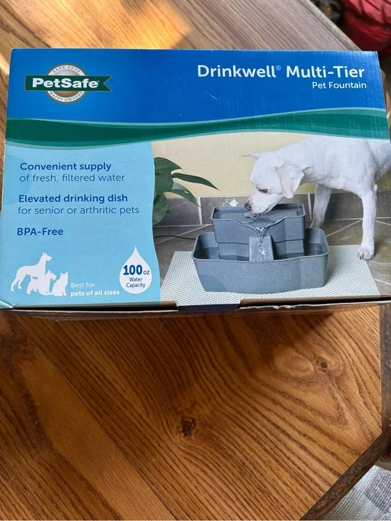 PetSafe Drinkwell Multi-Tier Pet Fountain - Blue Box with Gray Fountain