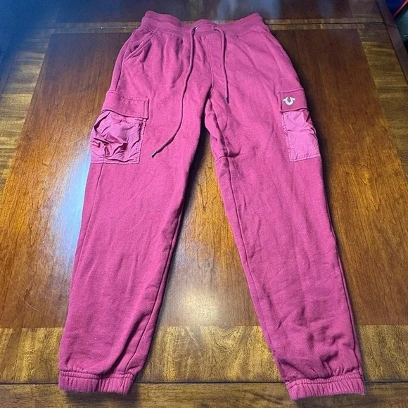 True Religion Brand Jeans Burgundy Cargo Sweatpants Joggers Mens S