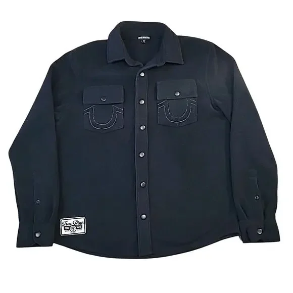 True Religion Black Lurex Polar Fleece Shacket Jacket Men M