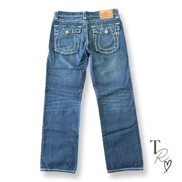 True Religion Y2K Super T World Tour Big Horseshoe Flap Jeans Dark Wash 36 x 33