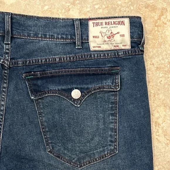 True Religion Rocco Jean Men 44x32 Blue Denim Relaxed Skinny Medium Harvest Wash