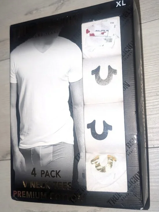 NEW True Religion 4 Pack V Neck Mens Tees T Shirt Size XL