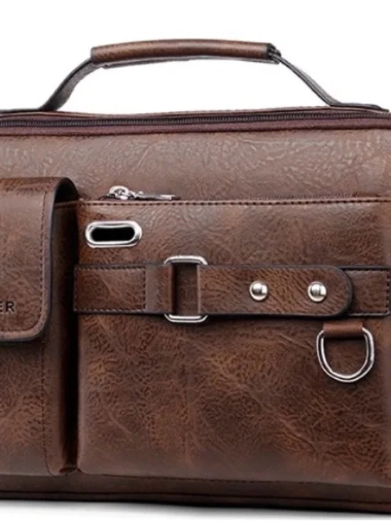 Brown PU Leather Laptop Briefcase for Men