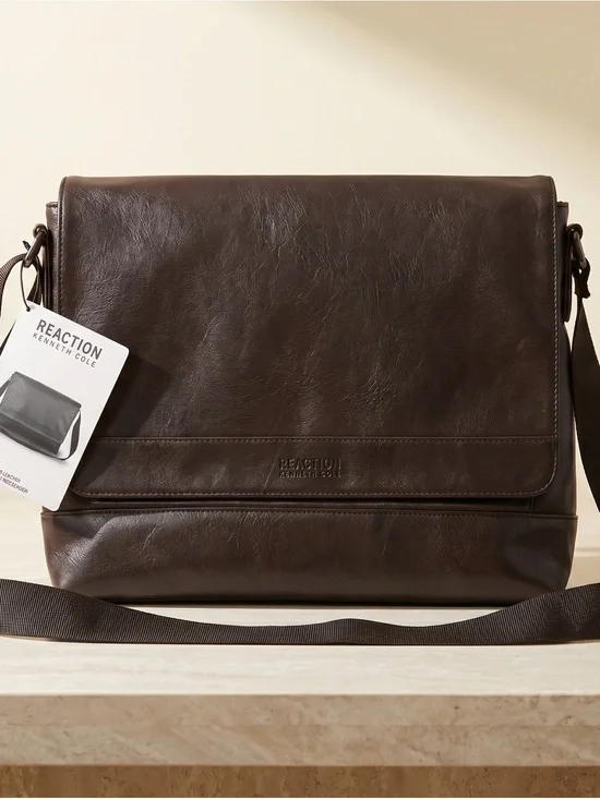 Reaction Kenneth Cole Brown Faux-Leather Messenger Bag