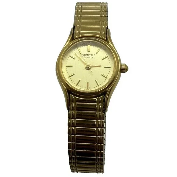 Vtg Caravelle Quartz Women's Watch Gold Tone Stainless Steel Stretch Bracelet