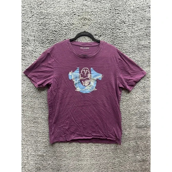 True‎ Religion Buddha Logo Embroidered Graphic T-Shirt Purple Mens Size XL