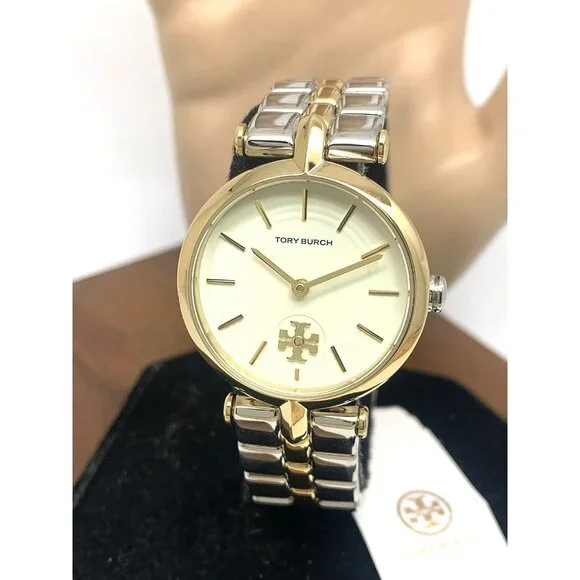 Tory Burch Women's Watch TBW2044 Kira Quartz Cream Dial Two Tone Steel 30mm