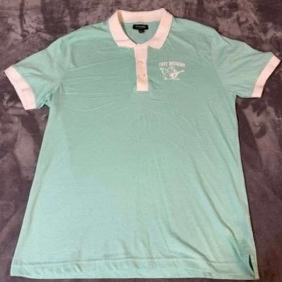 True Religion Mens 2XL Mint Green White Contrast Trim Buddha Logo Polo Shirt