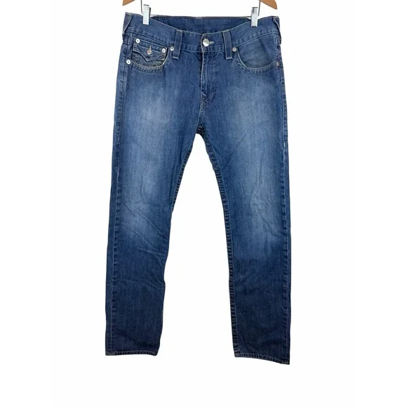 True Religion Billie‎ Mid-Rise Men's Skinny Straight Jeans Size 34x32 Blue Denim