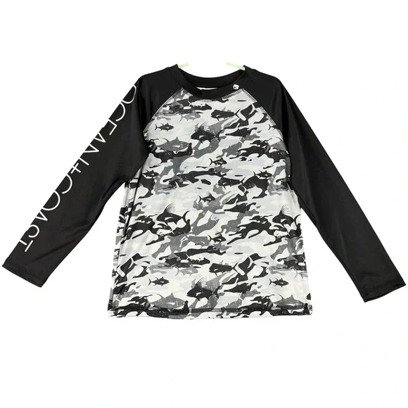 Ocean Coast Fish Camo Rash Guard Swim Shirt‎ Grey S Boys Surf Gorpcore