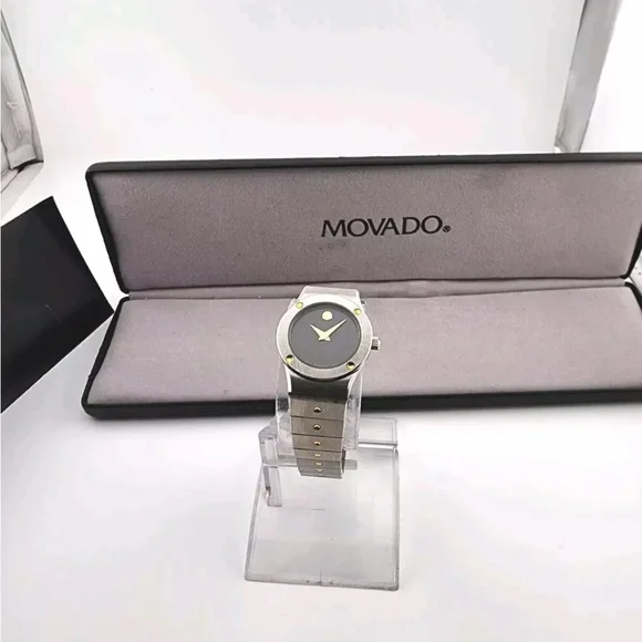 WOMEN'S VINTAGE MOVADO MUSEUM TWO TONED STAINLESS STEEL WATCH new battery