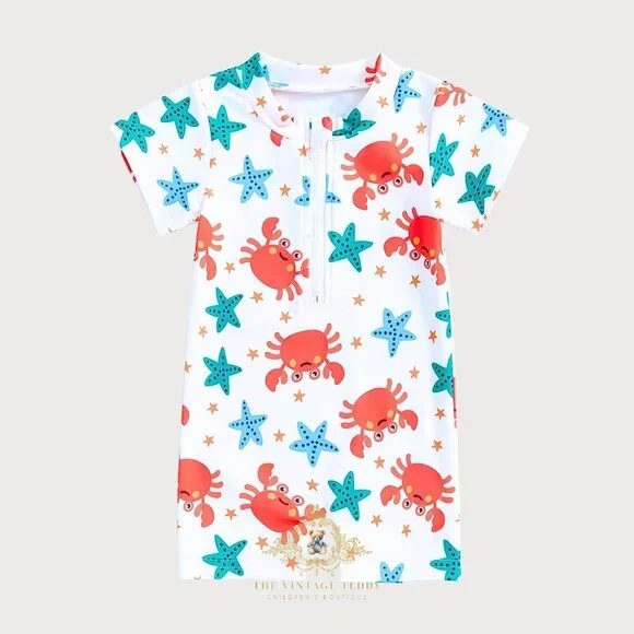 NWT Cute Boys One-Piece Swimsuit Kids Swimwear Boys Beachwear Little Crab 3-6M