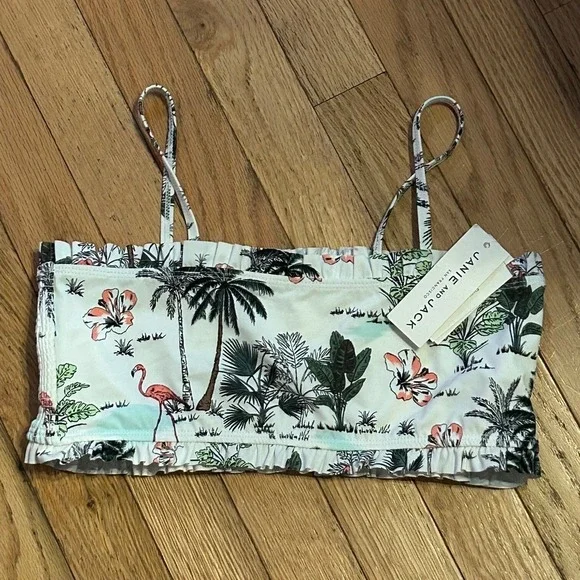 Janie and Jack NWT Girls Bikini Top White Floral Print Size 18  T25-24