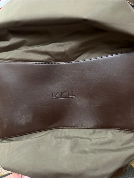 Tumi Olive Fabric and Brown Leather Laptop Bag