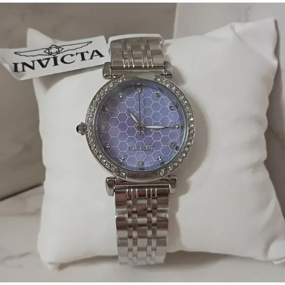 INVICTA Wildflower Lavender Honeycomb Stainless Steel Silver Watch - NWT