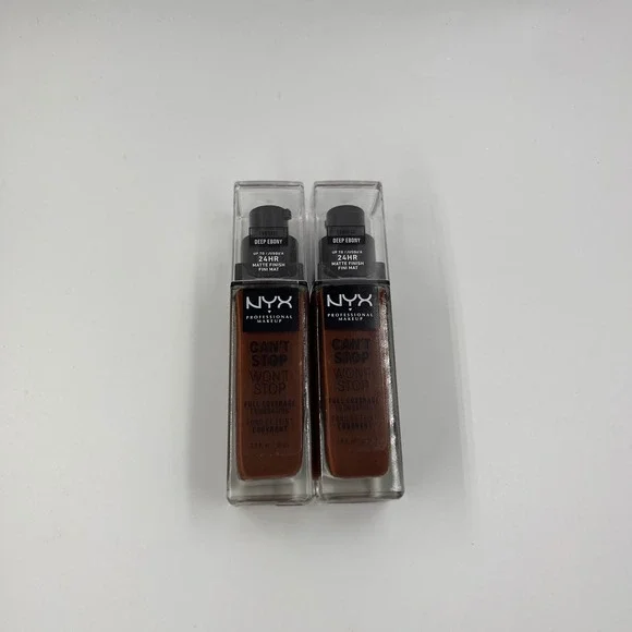 NYX Can't Stop Won't Stop Full Coverage Foundation Deep Ebony CSWSF25‎ 2 Pack