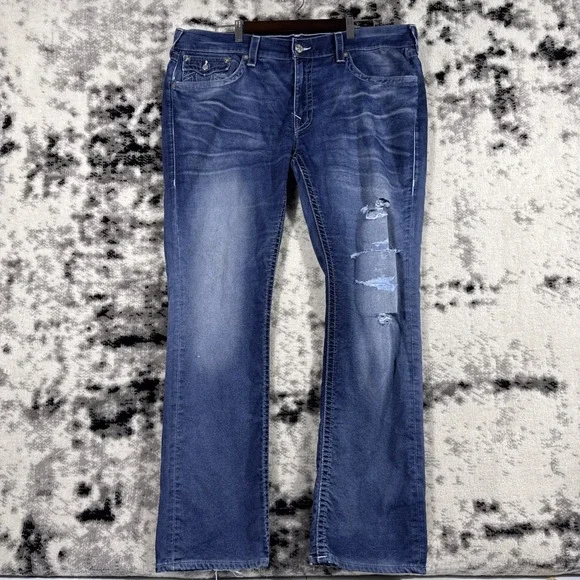 True Religion Jeans Mens 42x32 Distressed Ripped Destroyed Stretch Skate‎ Punk