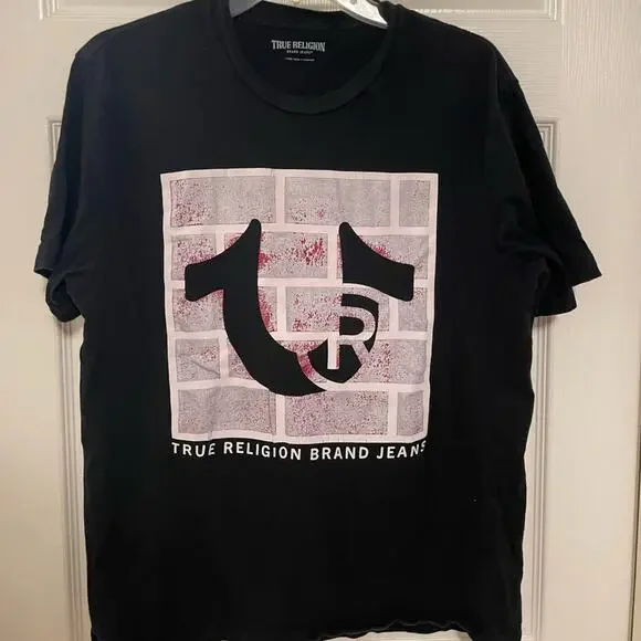 True Religion black logo front tee size large