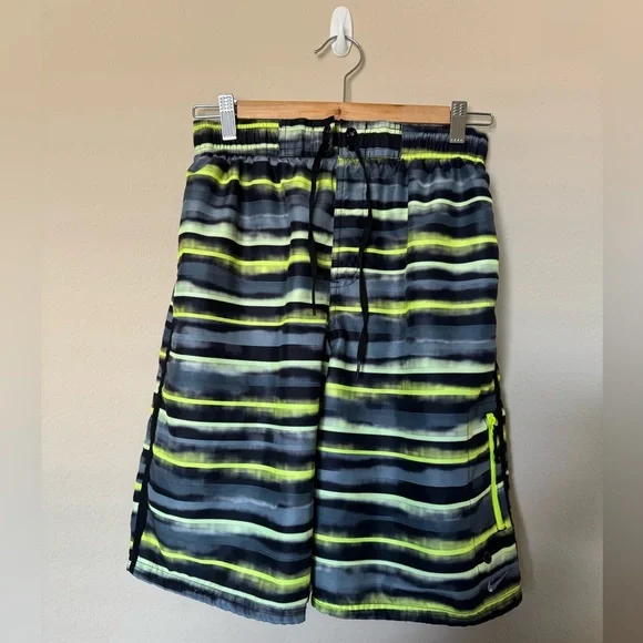 Nike Boys Small 6-7 Neon Yellow & black Swim Trunks