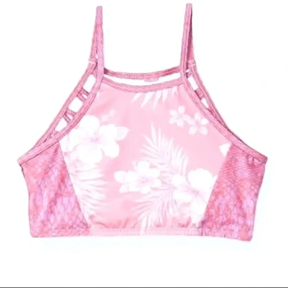 Heart & Harmony Tropical Floral Pink Snake Print Bikini Top Girl’s 16 XS