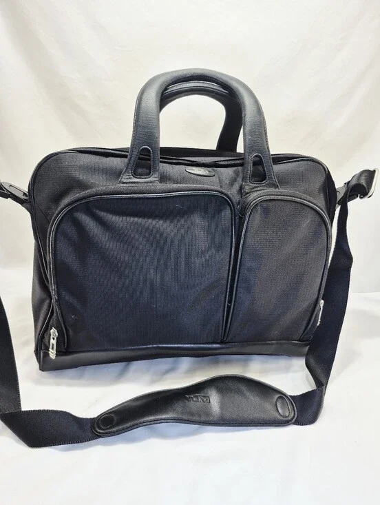 Tumi Expandable Laptop Briefcase Ballistic Nylon Multi Pocket Black Strap 25720
