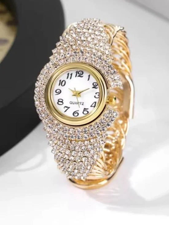 Anthropologie Gold Crystal Pavé Bracelet Watch